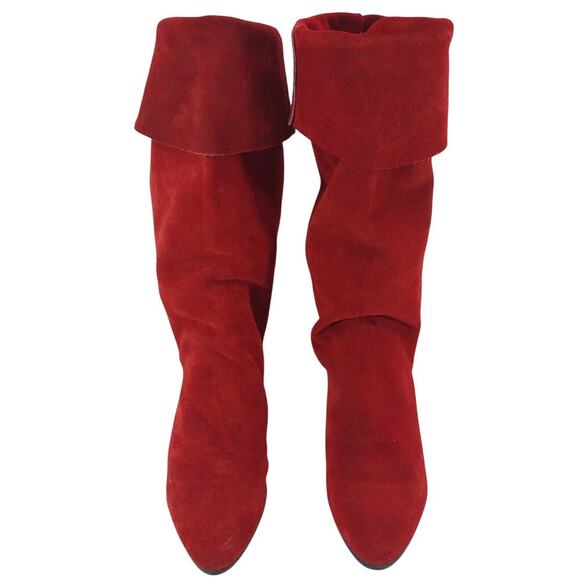 DAZZLING RICH RED GENUINE SUEDE BOHO CHIC FOLD OVER TOP/SCRUNCH BOOTS! SZ 6M - Picture 4 of 11